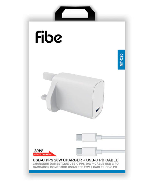 20W Type C UK Charging Plug With Type C to Type C Cable
