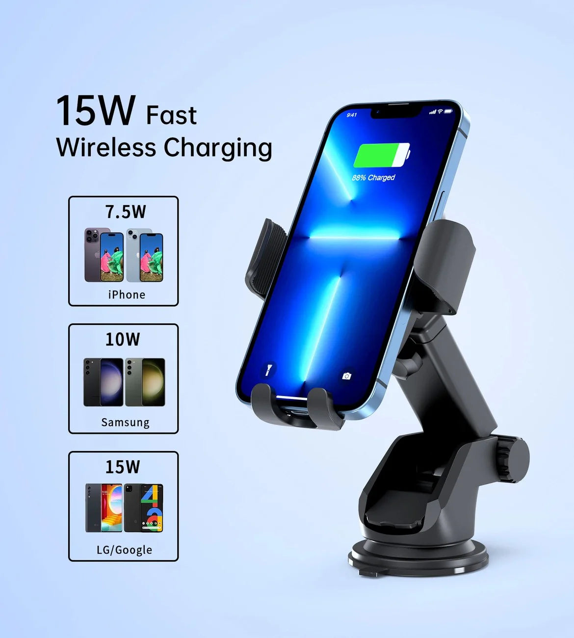 Choetech Model T203-F 15W Fast Wireless Car charger phone holder - Black