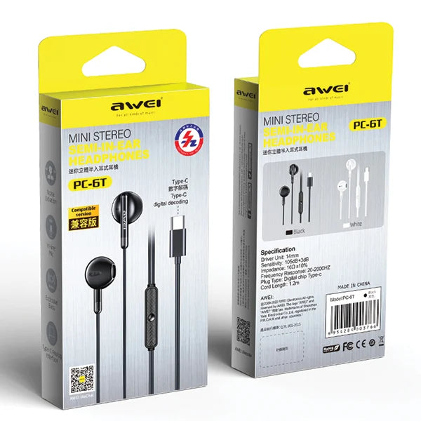 AWEI PC-6T wired in-ear headphones USB-C