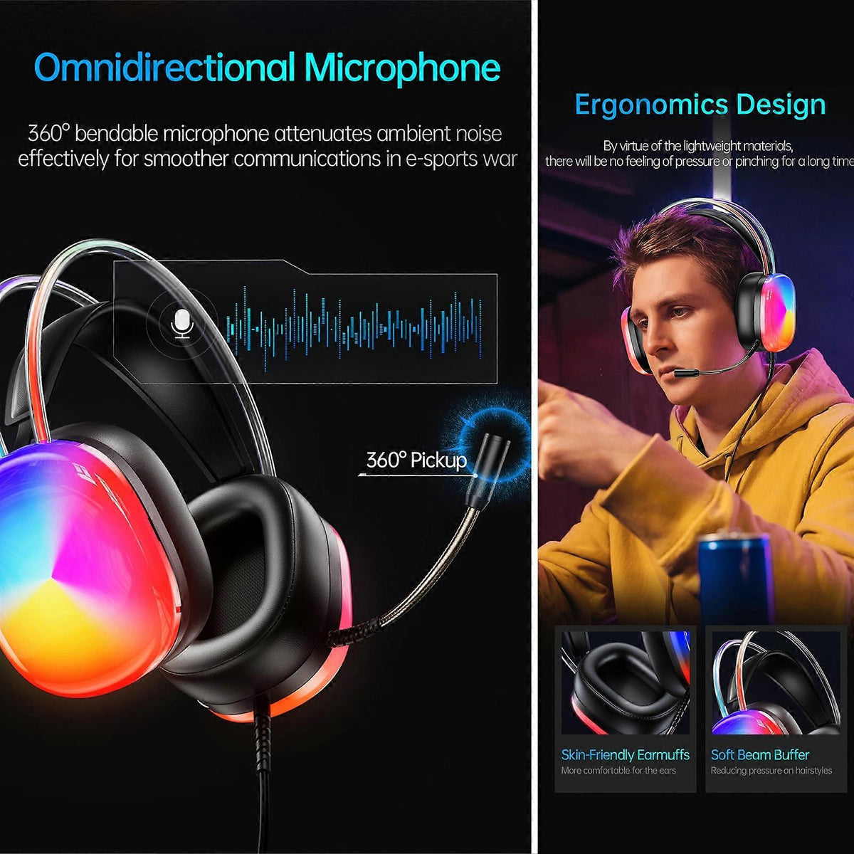 Awei GM-11 Pro Luminous Wired Headphones, Cable Length: 2m