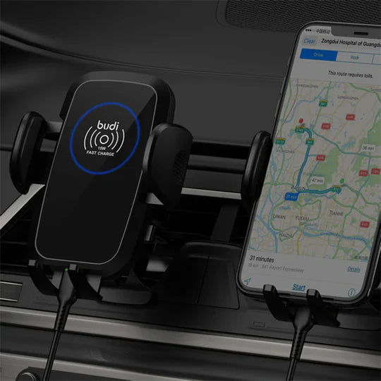 Budi 15W Wireless Charger Car Phone Holder