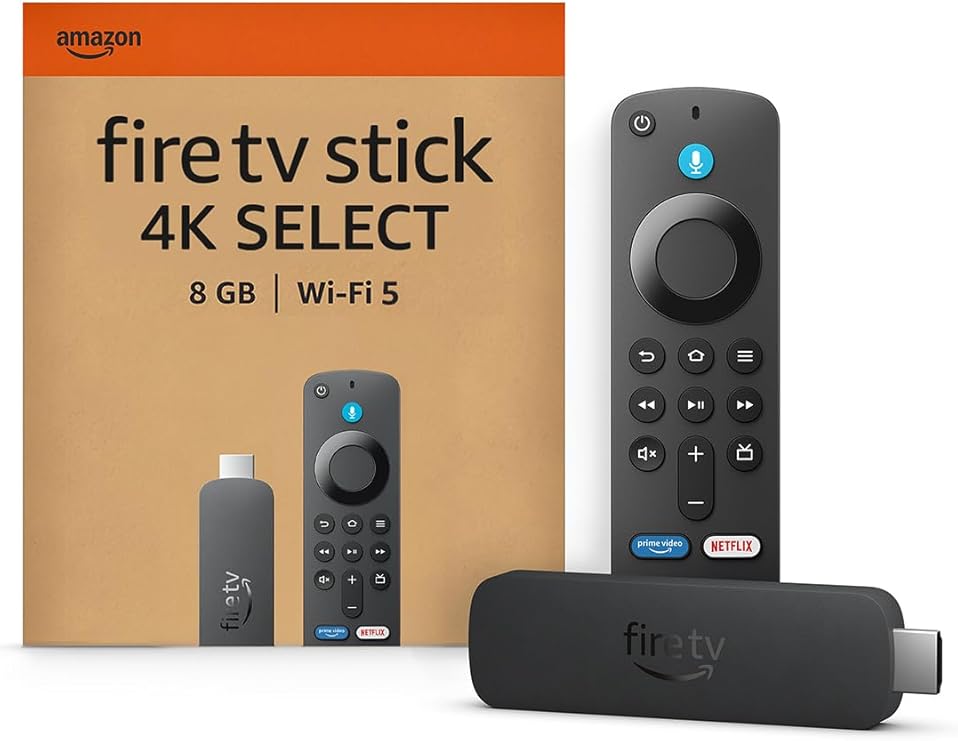 Amazon Fire TV Stick 4K Select (newest gen), start streaming in 4K, hundreds of thousands of films and TV episodes, and free & live TV