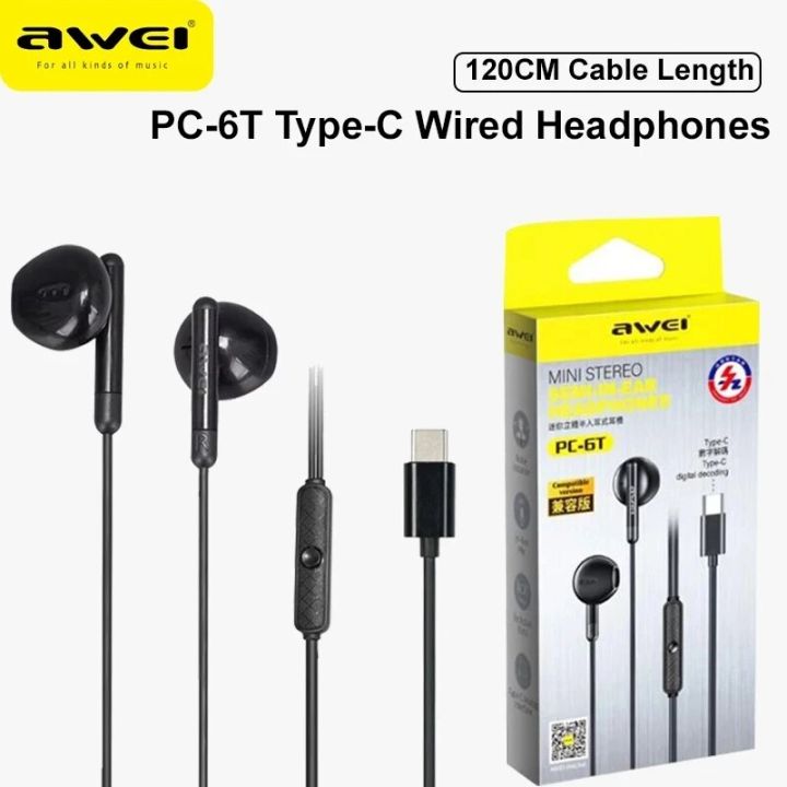 AWEI PC-6T wired in-ear headphones USB-C