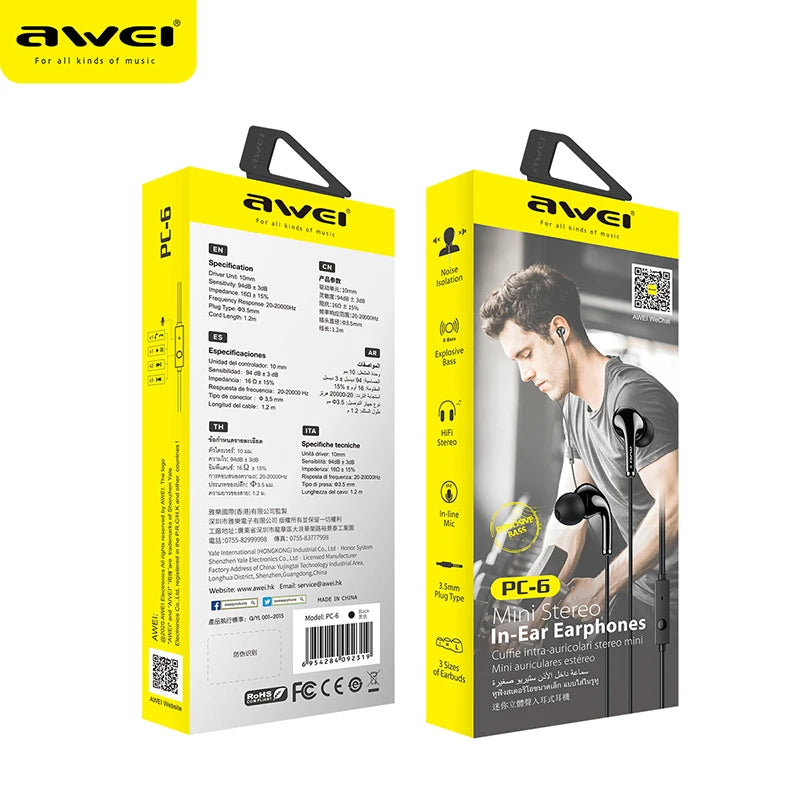 AWEI PC-6T wired in-ear headphones USB-C