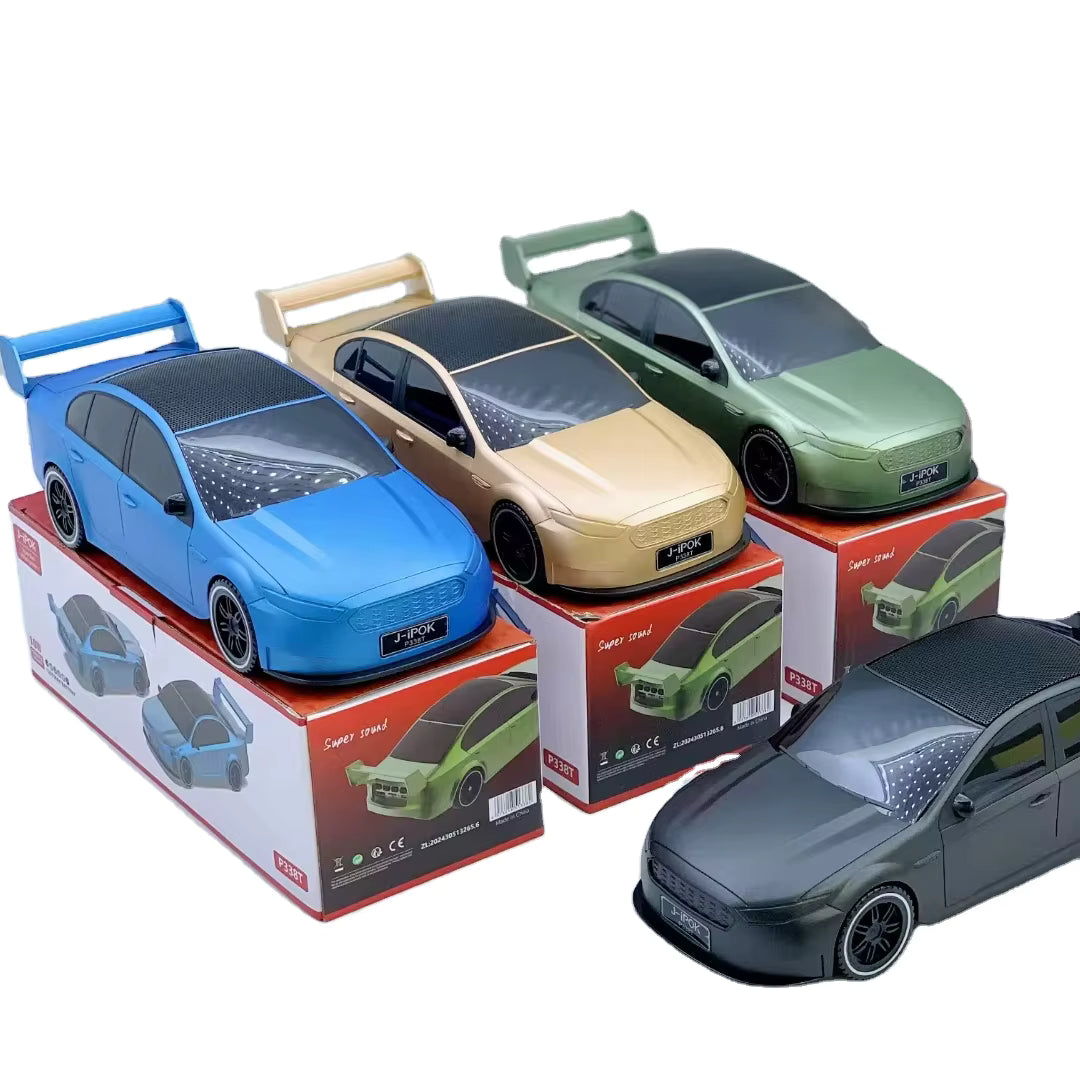 P338T Wireless Charging Car Model BT Speaker FM Radio/TF/USB Stereo Super Bass Stereo Active Toy Blue Tooth Speaker