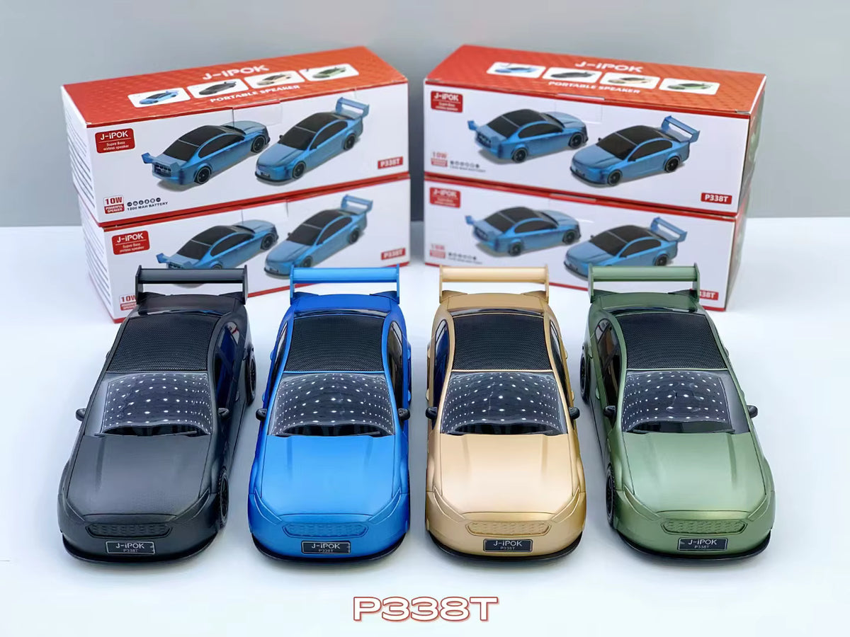 P338T Wireless Charging Car Model BT Speaker FM Radio/TF/USB Stereo Super Bass Stereo Active Toy Blue Tooth Speaker