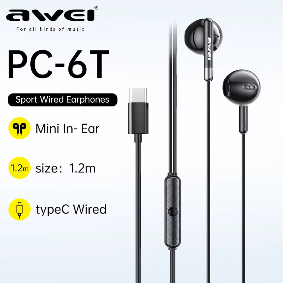 AWEI PC-6T wired in-ear headphones USB-C